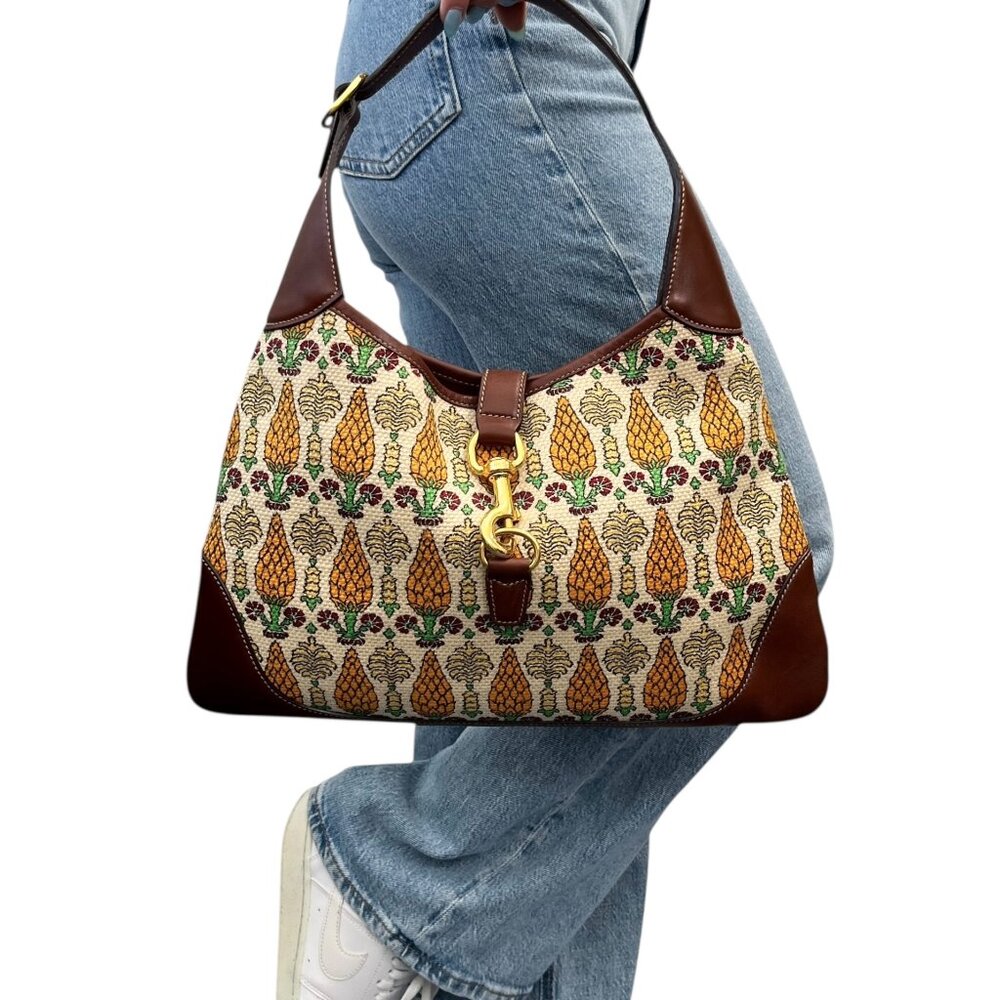 GUCCI Vintage Jackie Pigna Pineapple Jacquard Shoulder Bag Brown Yellow [106290] - Picture 3 of 13